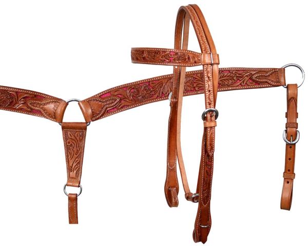 Silver Browband Headstall-Split Reins-Breastcollar Show Set Light Oil Leather 