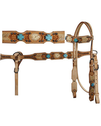 Headstall & Breast Collar Reins Show Style Hair on Hide Cross and Crystals 